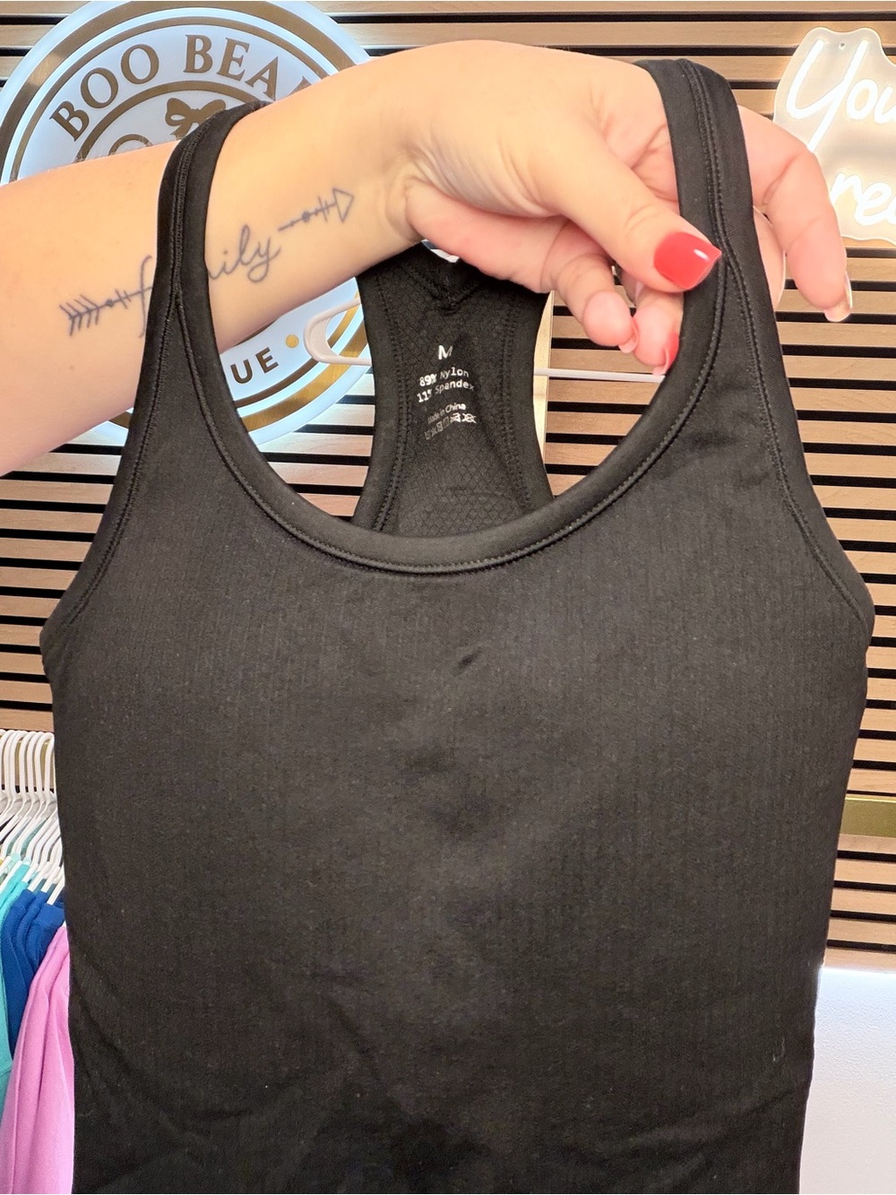 Black Ribbed Racerback Sports Tank Top - Picture 4 of 6